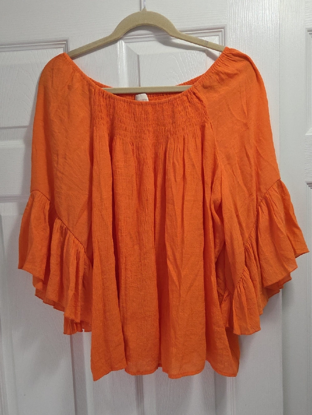 Chico's Bright Orange Ruffled Gauze  Peasant Tunic